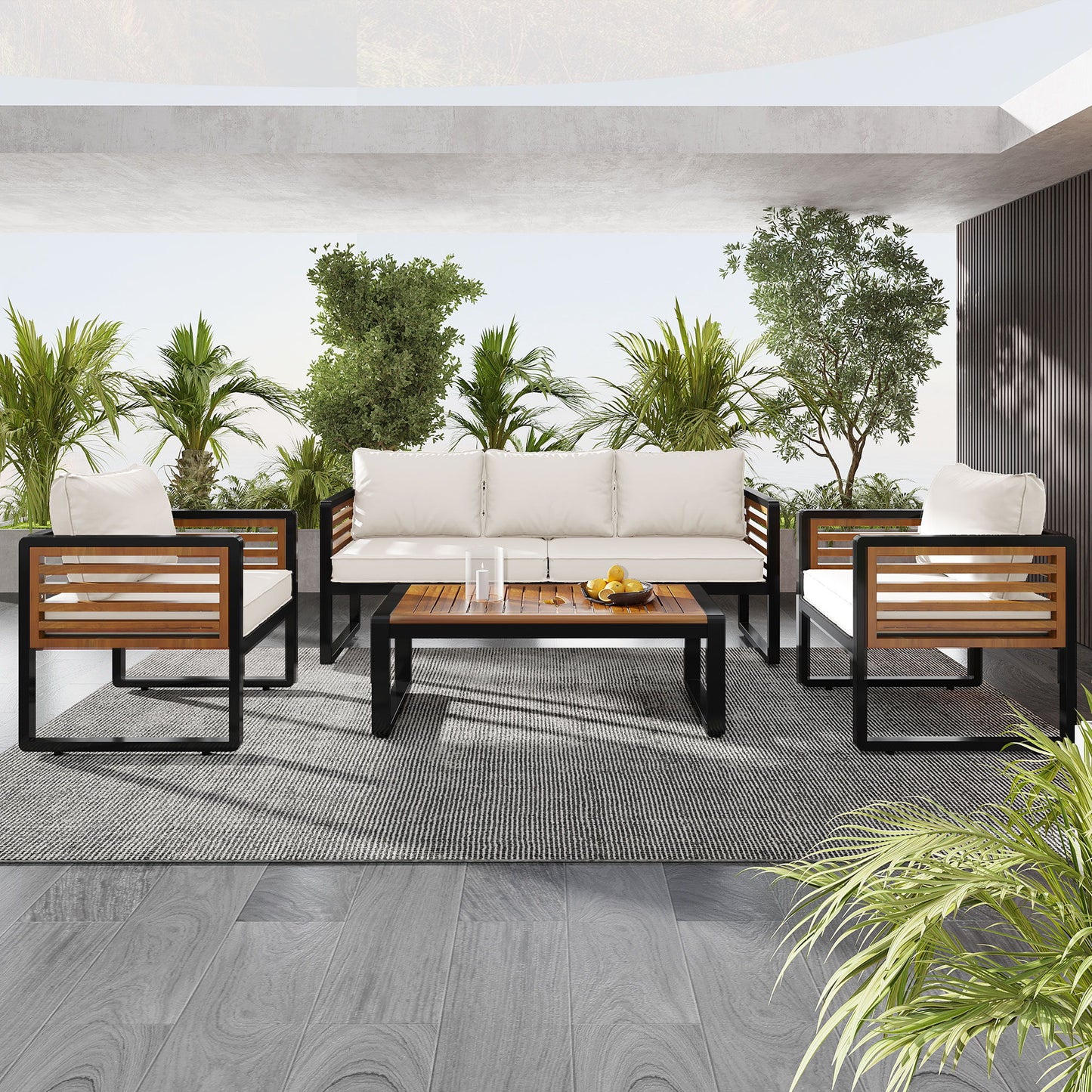 Large Size 4 Pieces Outdoor Furniture Sofa For 5 Person Conversation Set
