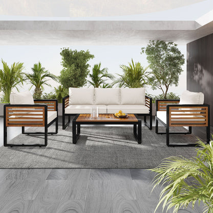 Large Size 4 Pieces Outdoor Furniture Sofa For 5 Person Conversation Set