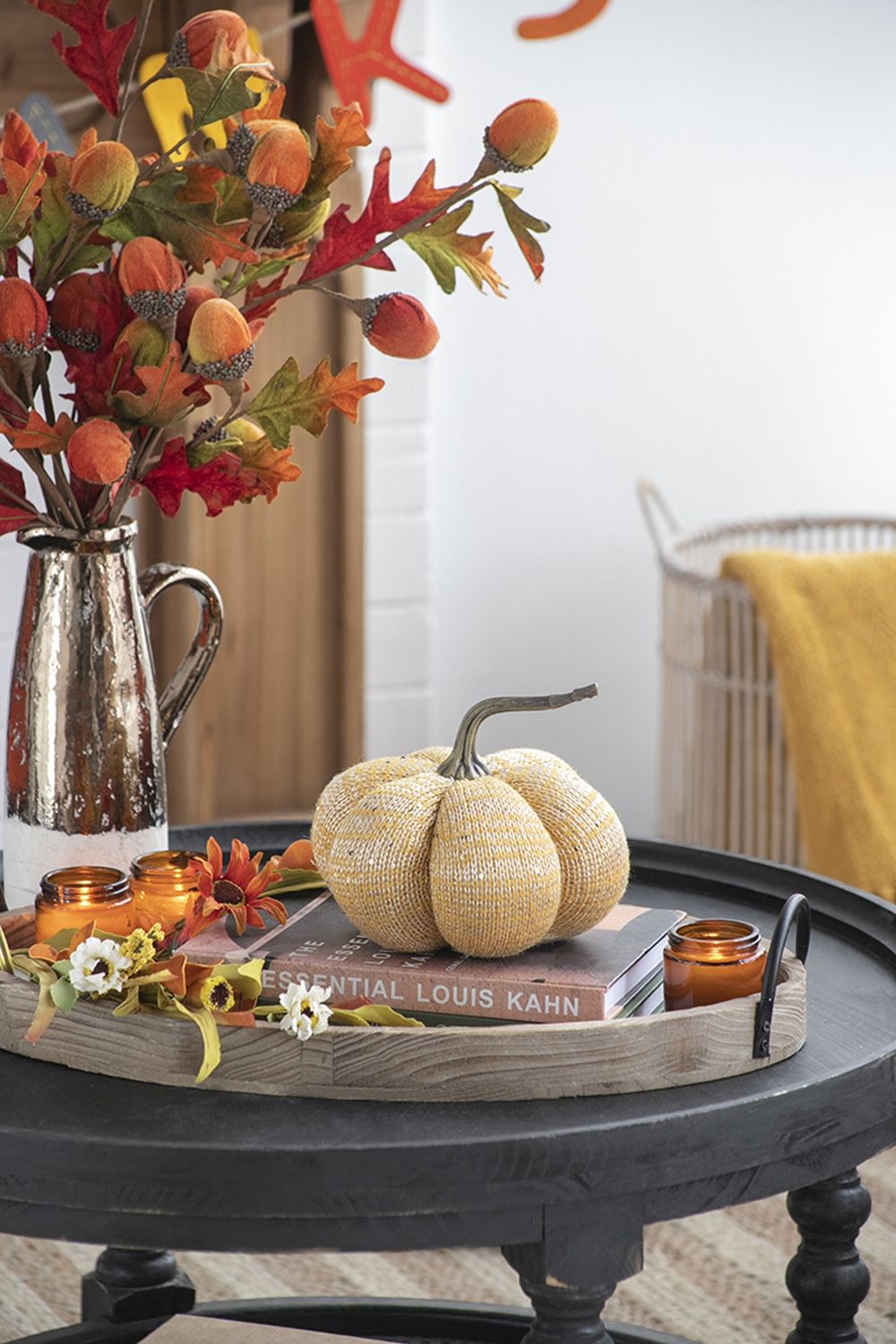 Knitted Weighted Pumpkin Ornament Decor For Holiday Harvest Festival Fall Festival & Thanksgiving (Set of 2) - Yellow