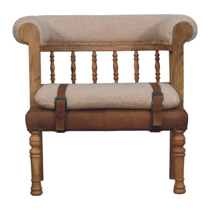 Strapped Hallway Boucle Bench - Beige / Brown