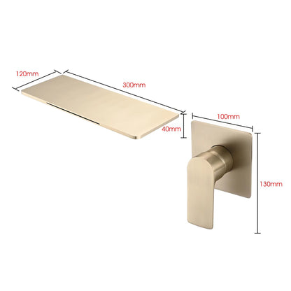 Modern Wall Mounted Bathroom Sink Faucet With Single Handle And Waterfall Design Stainless Steel - Brushed Gold