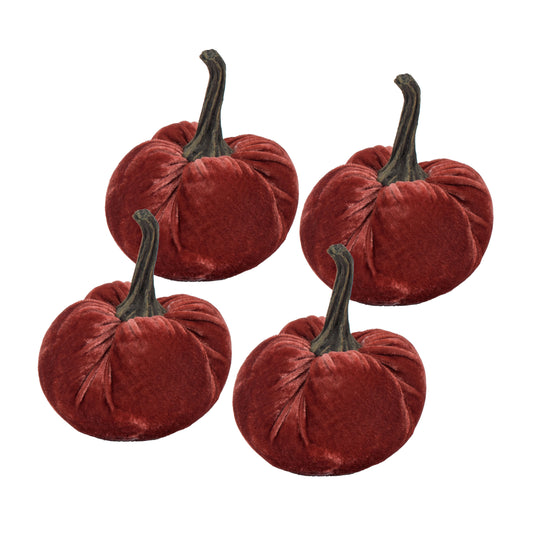 Velvet Weighted Pumpkin With Resin Stem, Pumpkin Ornament Decor For Holiday Harvest Festival Fall Festival & Thanksgiving (Set of 4)