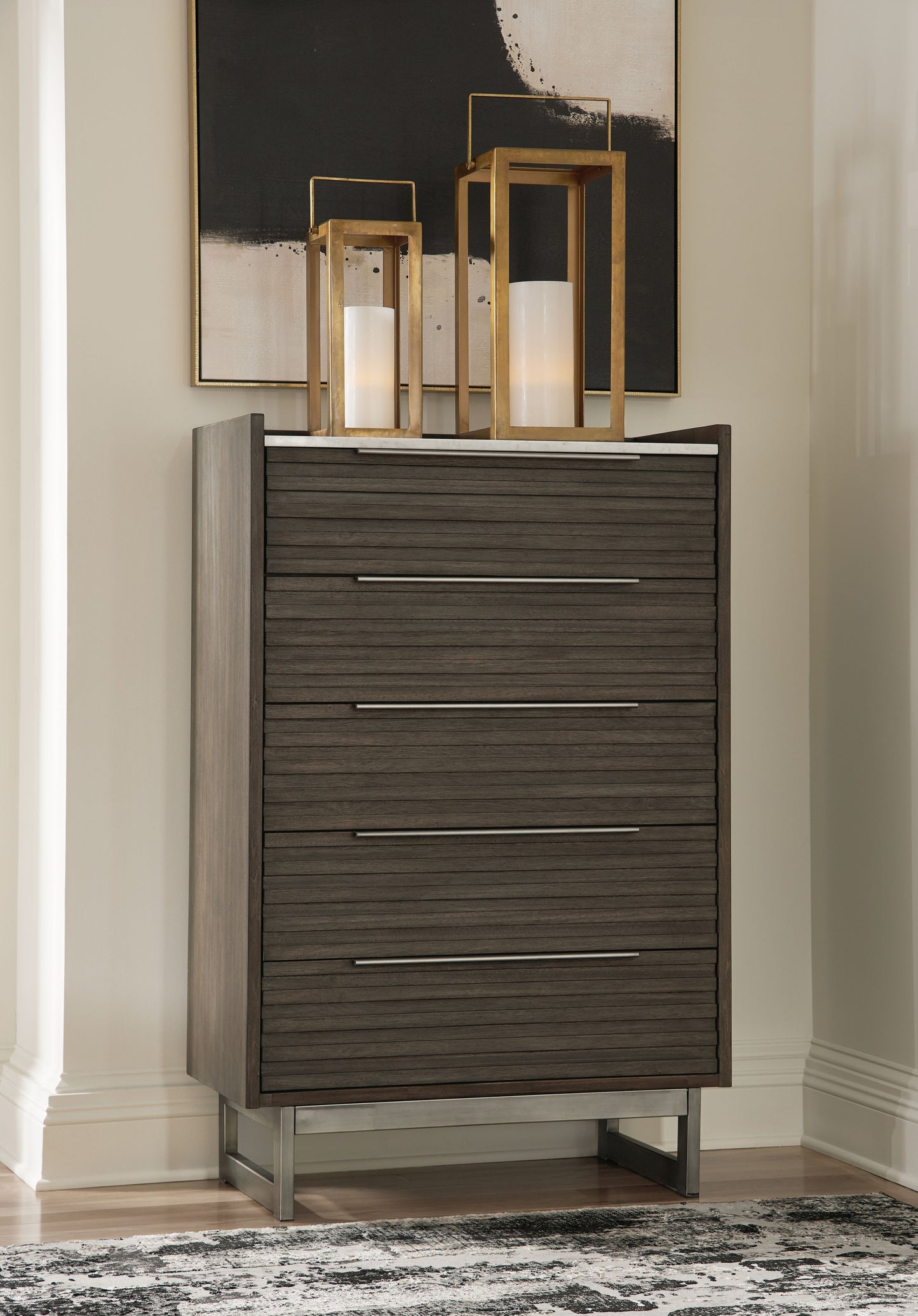 Arkenton - Five Drawer Chest - Grayish Brown / White