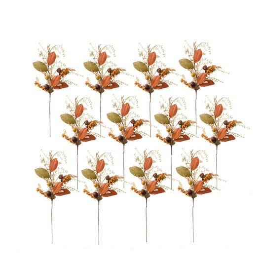 Harvest Acorn / Berry Spray, Botanicals Decor For Harvest Festival Fall Festival & Thanksgiving Table Decorations (Set of 12) - Green / Orange Multi