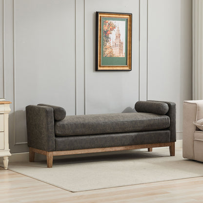 Elegant Upholstered Bench With 2 Bolster Pillows