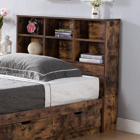 Bookcase Headboard 6 Shelves 3 Shelves Adjustable Top Panel Rounded Corners