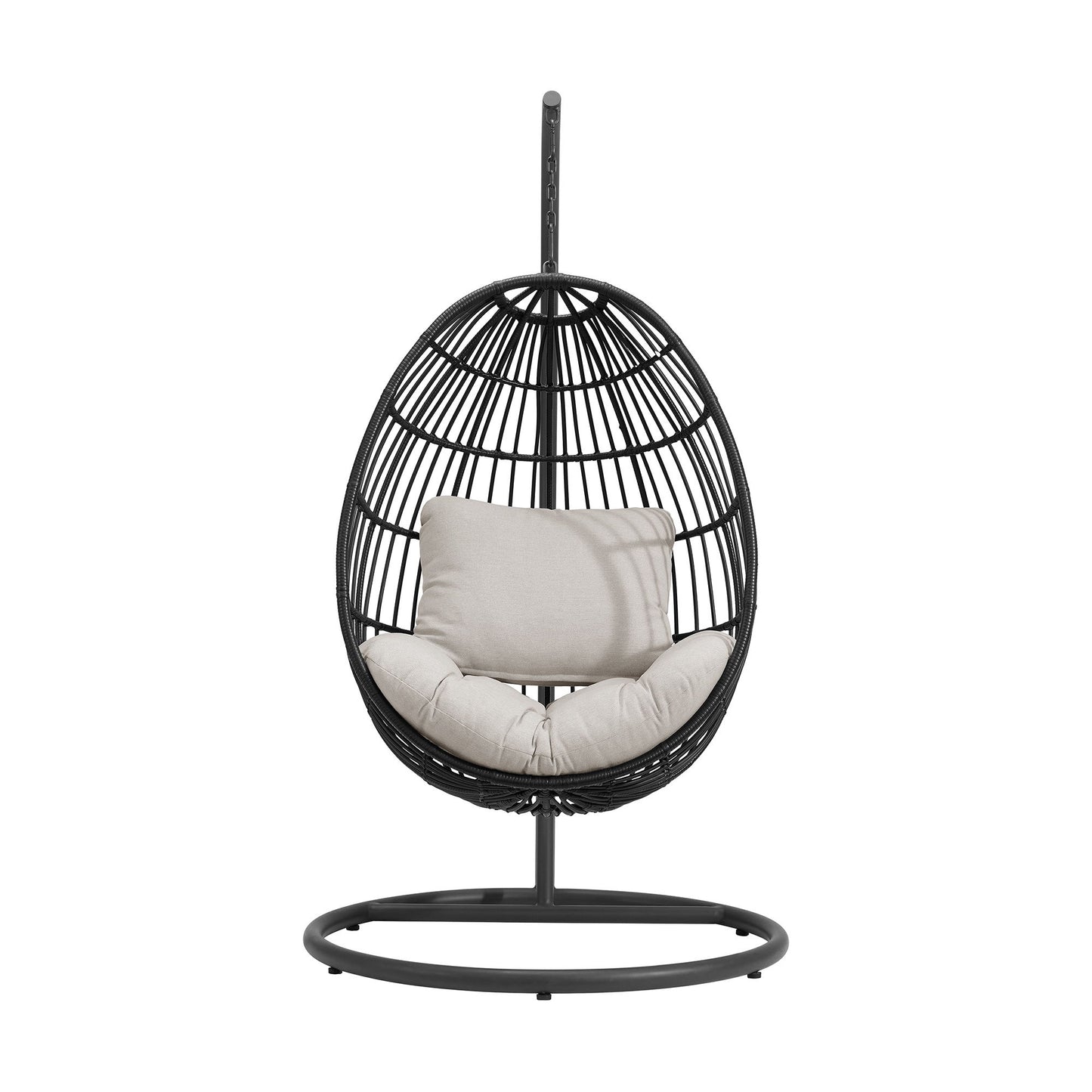 Playa - Swing Egg Chair With Base And Pillar - Dark Gray / Beige