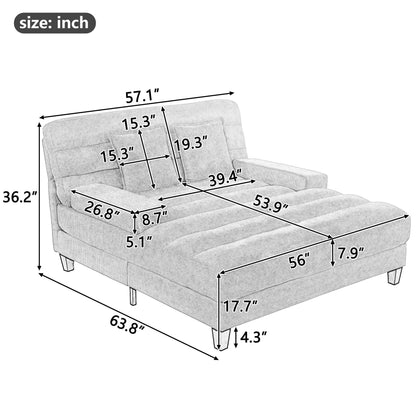 Chaise Bed Lounge Sofa Chair With Adjustable Backrest And LED Light Strip - Green