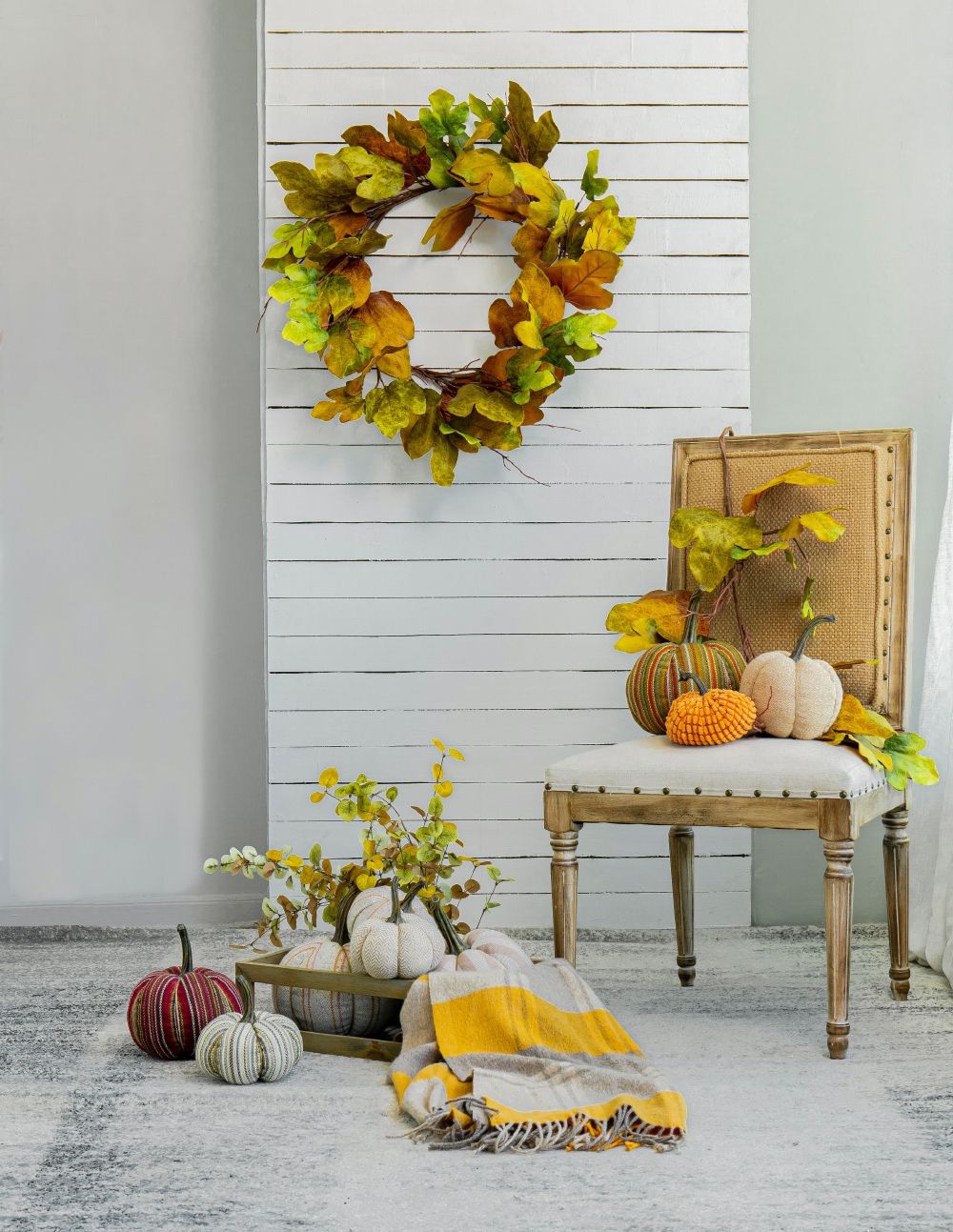 Dia Maple Leaf Wreath, Botanicals Decor For Harvest Festival Fall Festival & Thanksgiving Table Decorations - Green / Mustard