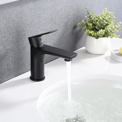 Modern Bathroom Sink Faucet Single Handle Brass Countertop Mount - Matte Black