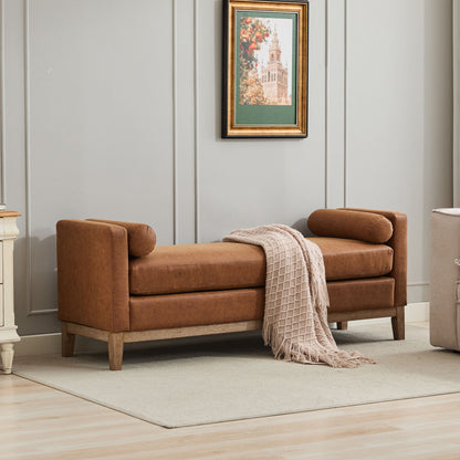 Elegant Upholstered Bench With 2 Bolster Pillows
