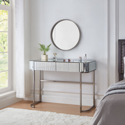 Mirrored Makeup Vanity Table With Stainless Steel Base And 2 Drawers